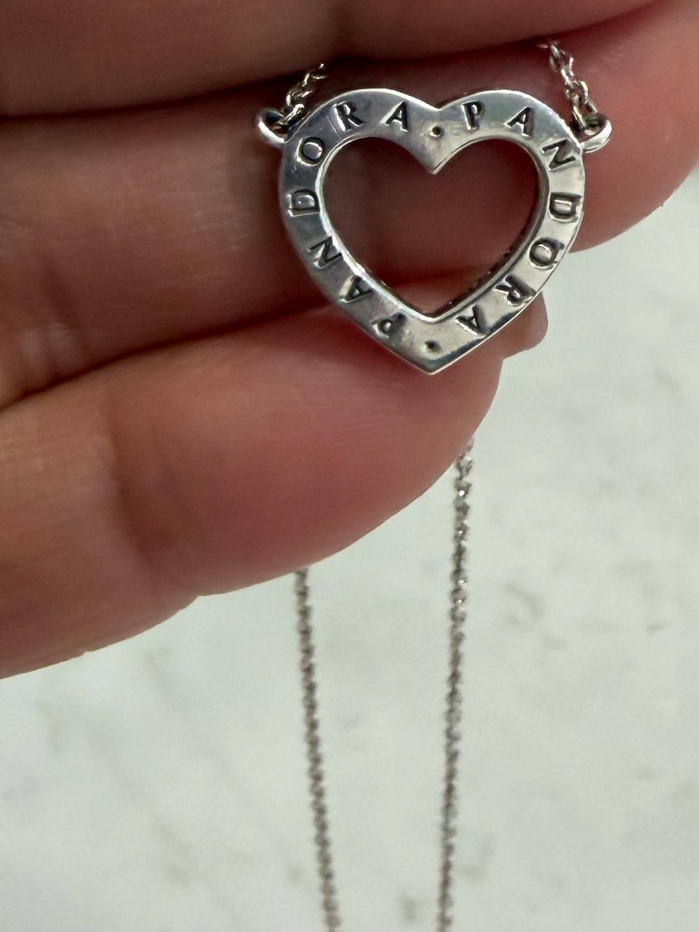 Pandora Sterling Silver Open Heart Logo Pendant Necklace